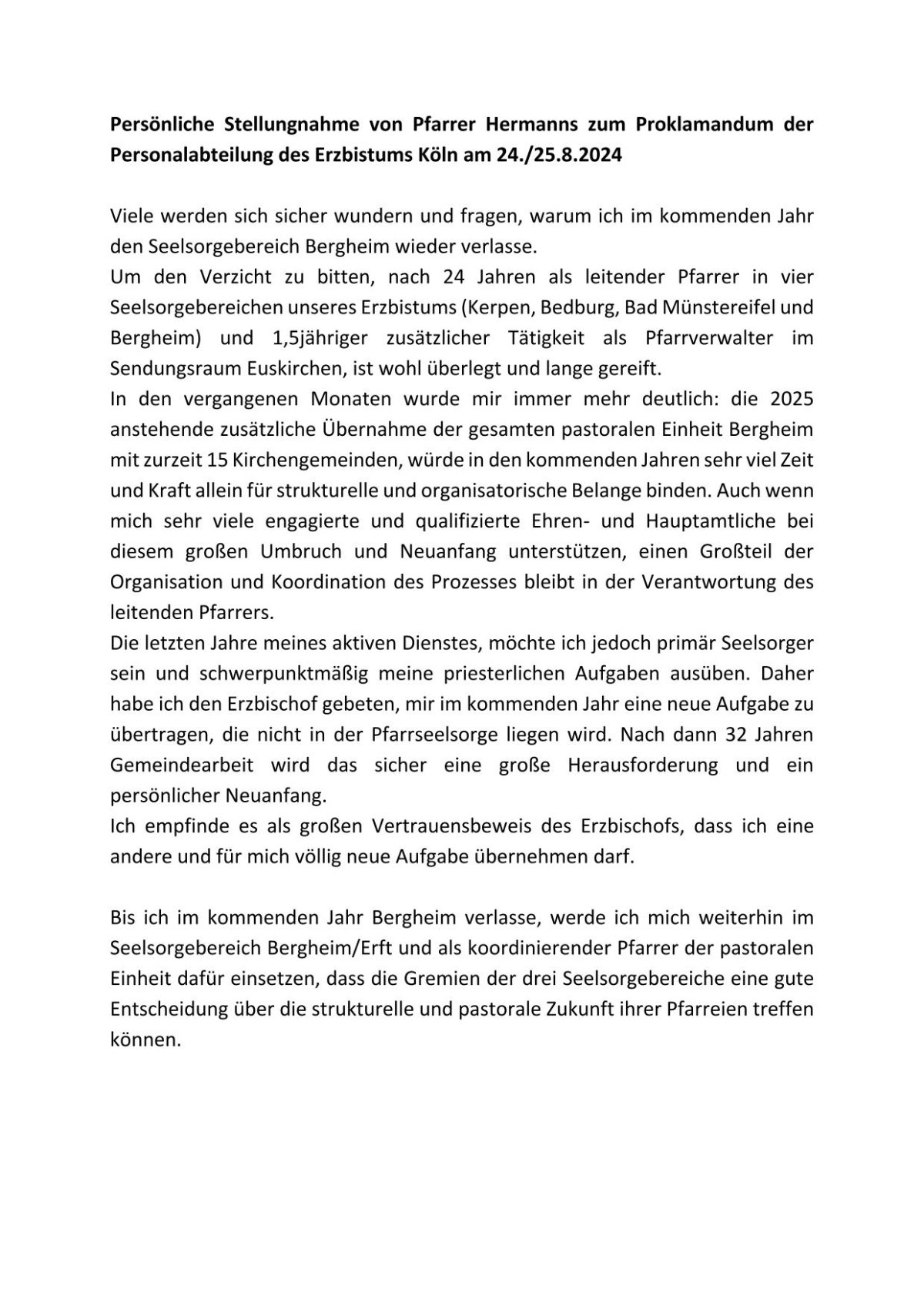 Verzicht Pfarrstelle - persönliche Stellungnahme zum Proklamandum-1